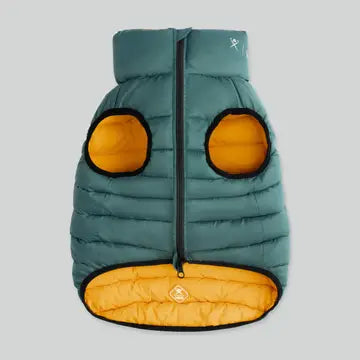 Dog Puffer Jacket | Forest Green & Gold